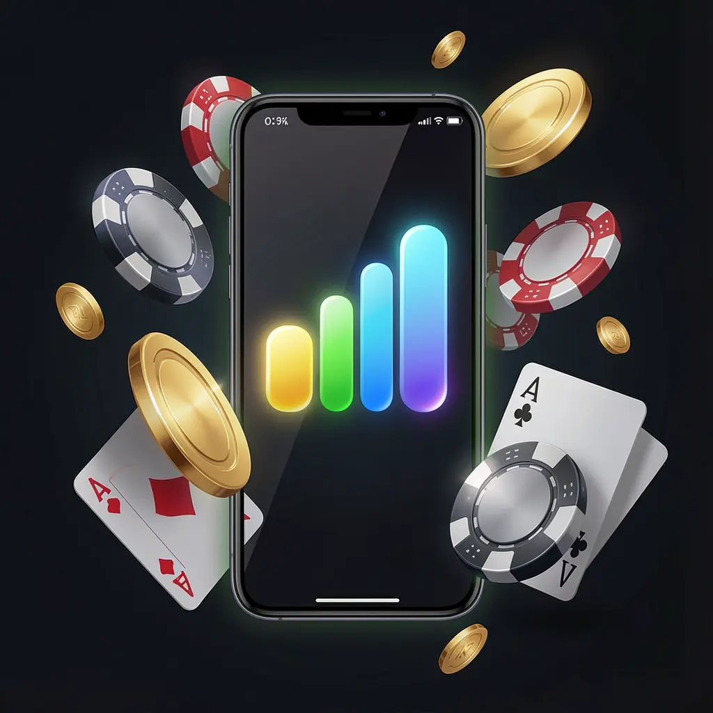 top789 casino app installation on smartphone with glowing progress bar, surrounded by coins, chips, and cards on a dark background top789 casino app installation on smartphone with glowing progress bar, surrounded by coins, chips, and cards on a dark background